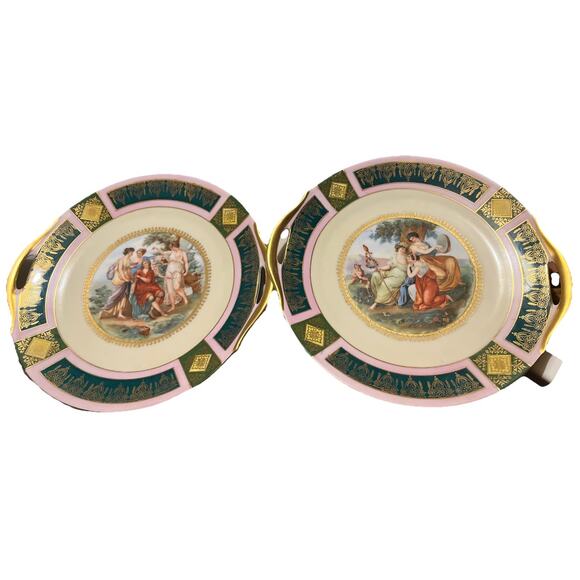 czech Other - 2 VINTAGE CZECH PORCELAIN GOLD GILT Plates Celebrate 3 Muses Handles